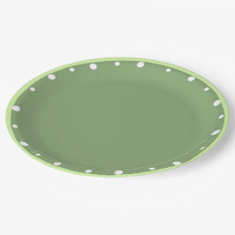 Plato De Papel Lunares Blancos de Dos Tonos Verde