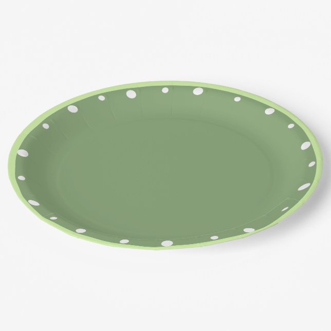 Plato De Papel Lunares Blancos de Dos Tonos Verde (Angular)
