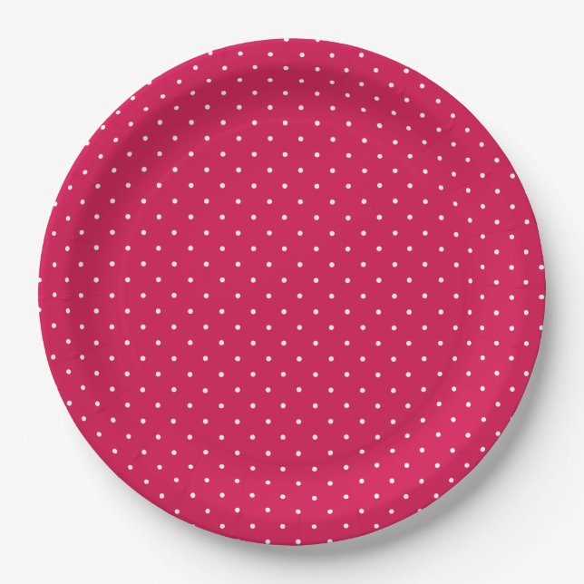 Plato De Papel Lunares Blancos Micro - Rojo Frambuesa (Anverso)