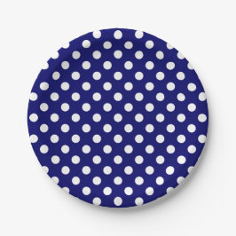 Plato De Papel Lunares Blancos Modernos y Elegantes sobre Azul Ma