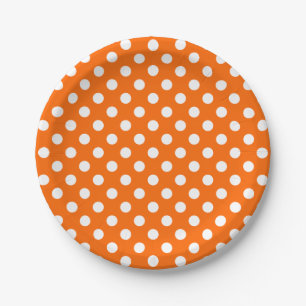 Plato De Papel Lunares blancos modernos y trendy sobre naranja