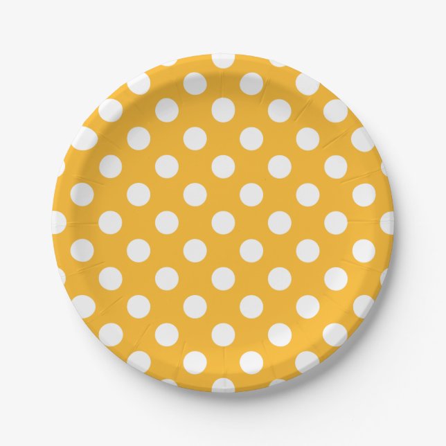 Plato De Papel Lunares blancos sobre amarillo (Anverso)