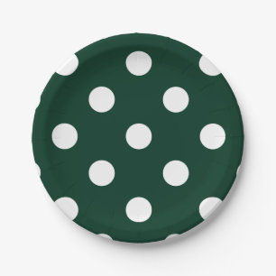 Plato De Papel Lunares grandes - blanco en verde oscuro