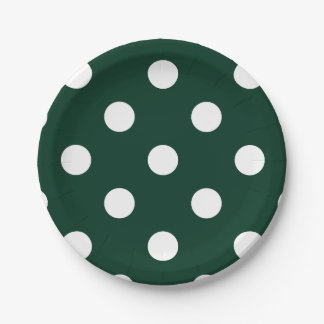 Plato De Papel Lunares grandes - blanco en verde oscuro