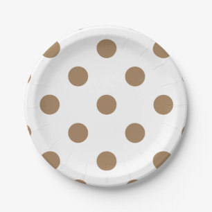 Plato De Papel Lunares grandes - Brown pálido en blanco