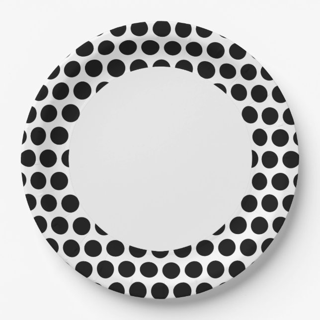 Plato De Papel Lunares Negros con Círculo Blanco (Anverso)
