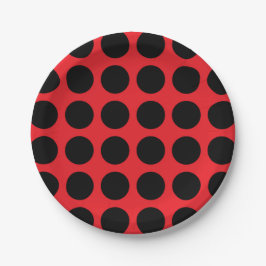 Plato De Papel Lunares negros rojos