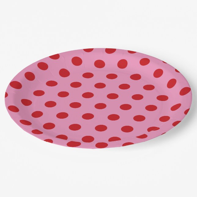 Plato De Papel Lunares rojos sobre rosa (Angular)