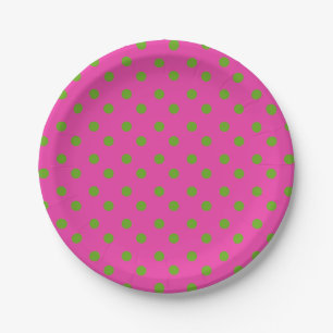 Plato De Papel Lunares rosados y verdes de muy buen gusto