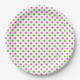 Plato De Papel Lunares rosados y verdes de muy buen gusto en
