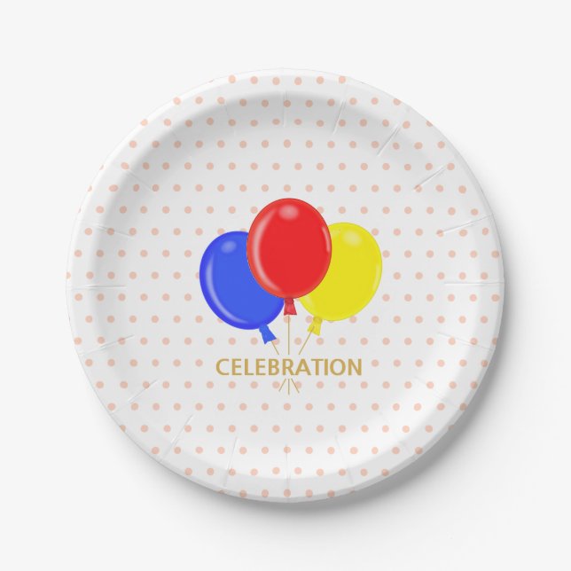 Plato De Papel Lunares y Globos (Anverso)