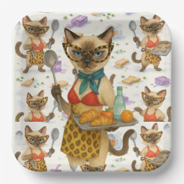 Plato De Papel Lunch Lady Serving food  for Cat Lovers Cafeteria 