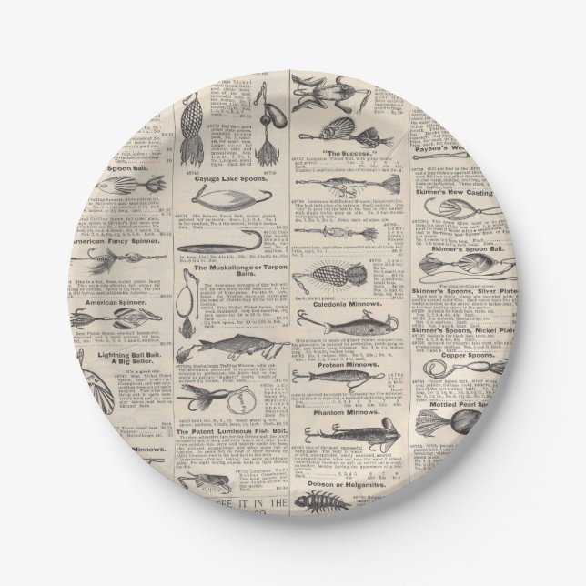 Plato De Papel Lures de la pesca de vintage: pescador de la época (Anverso)
