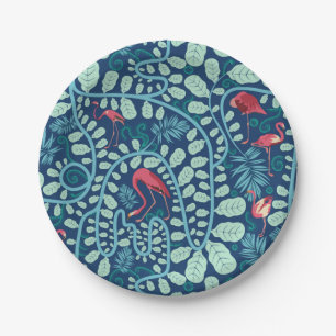 Plato De Papel Lush Flamingo Junge Pattern