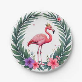 Plato De Papel Lush Leafy | Elegante Flamingo Rosa Crown Tropical