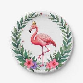 Plato De Papel Lush Leafy | Elegante Flamingo Rosa Crown Tropical