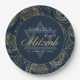 PLATO DE PAPEL LUX GOLD NAVY ROSA AZUL FLORAL BAR MITZVAH
