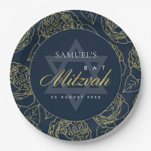 PLATO DE PAPEL LUX GOLD NAVY ROSA AZUL FLORAL BAR MITZVAH