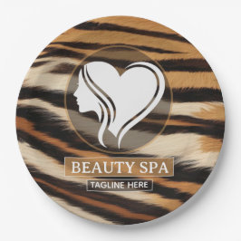 Plato De Papel Luxury Beauty Spa Logo Elegant Tiger Print Salon
