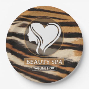 Plato De Papel Luxury Beauty Spa Logo Elegant Tiger Print Salon