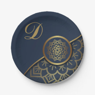 Plato De Papel Luxury Gold personalizado Mandala Art Blue