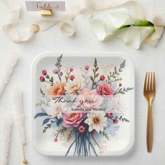 Plato De Papel Luxury Modern Wildflowers Beautiful Collection (Boda)