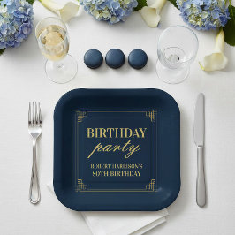 Plato De Papel Luxury Navy & Gold 80th Birthday Party