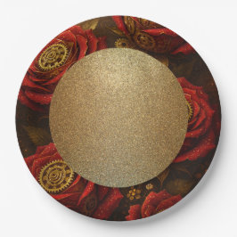 Plato De Papel Luxury Steampunk Roses Romantic Gold Gears