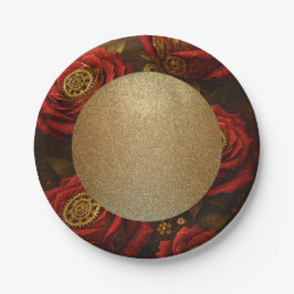 Plato De Papel Luxury Steampunk Roses Romantic Gold Gears