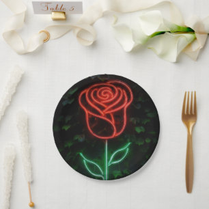 Plato De Papel Luz de neón roja Rosa de hiedra brillante Dulces 1