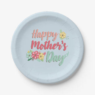 Plato De Papel Luz hermosa Blue Happy Mothers Day