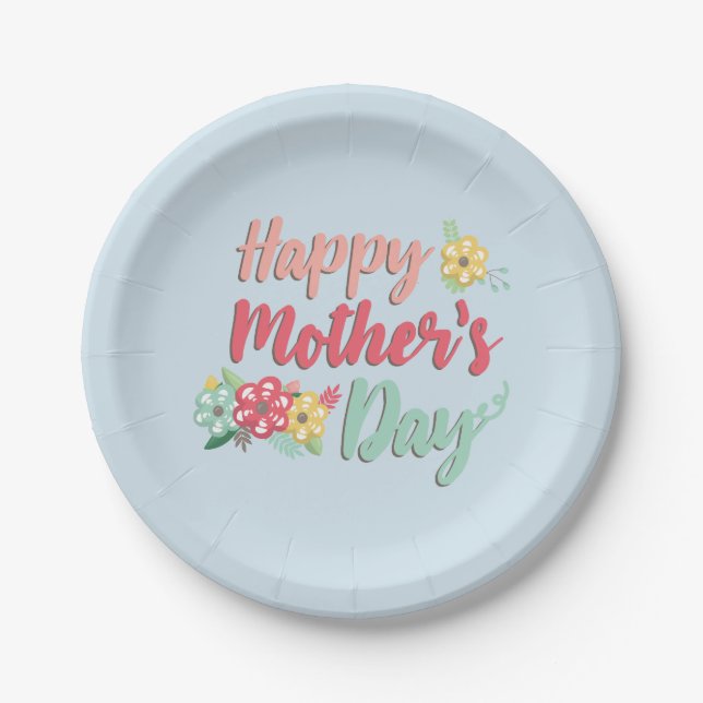 Plato De Papel Luz hermosa Blue Happy Mothers Day (Anverso)