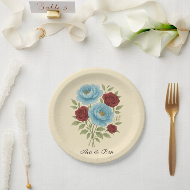 Plato De Papel Lyons Blue Peony y Fig Purple Rosa Boda (Boda)