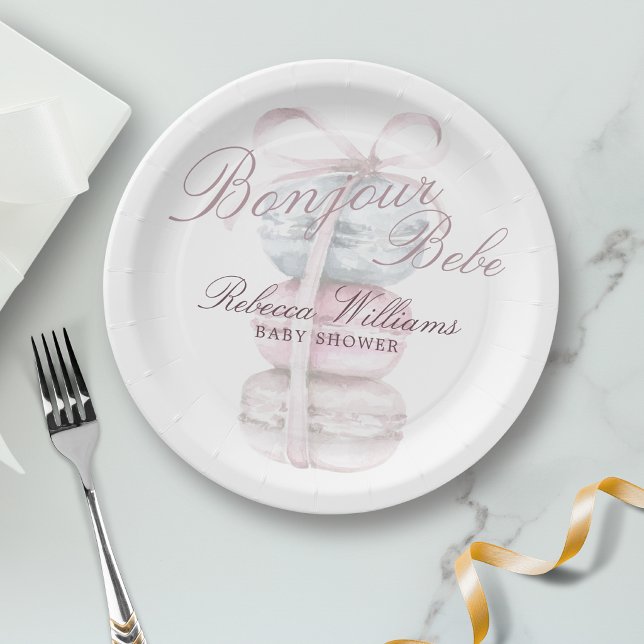 Plato De Papel Macaron Bonjour Bebe Baby Ducha (Subido por el creador)