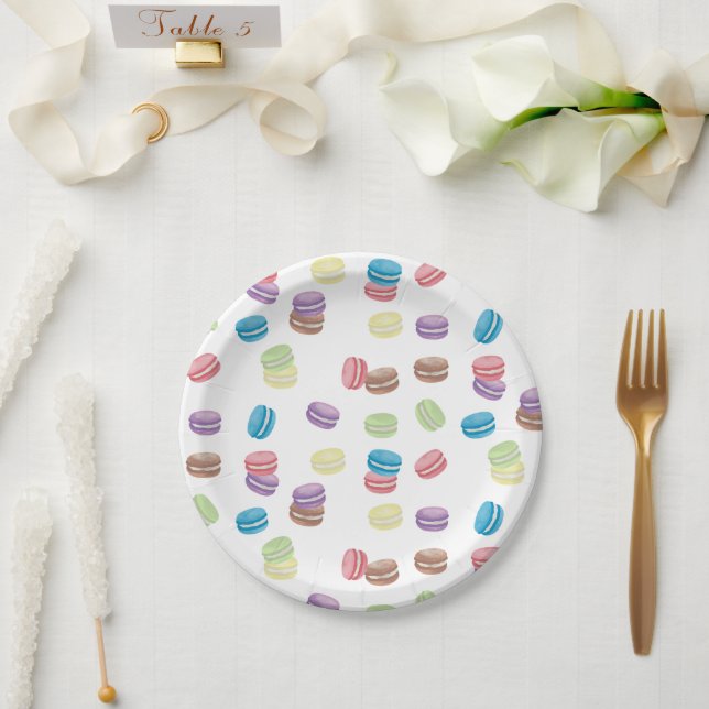 Plato De Papel Macarones franceses de color pastel (Boda)