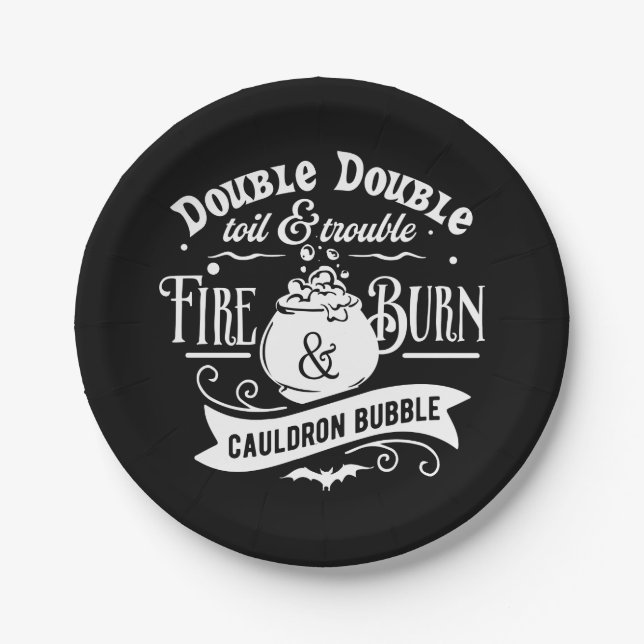 Plato De Papel Macbeth brujas tipografía ortográfica Halloween (Anverso)