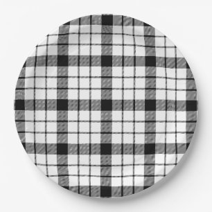 Plato De Papel MacFarlane tartan blanco negro plaid