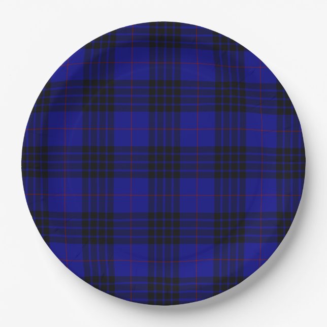 Plato De Papel MacKay tartan azul chapa (Anverso)
