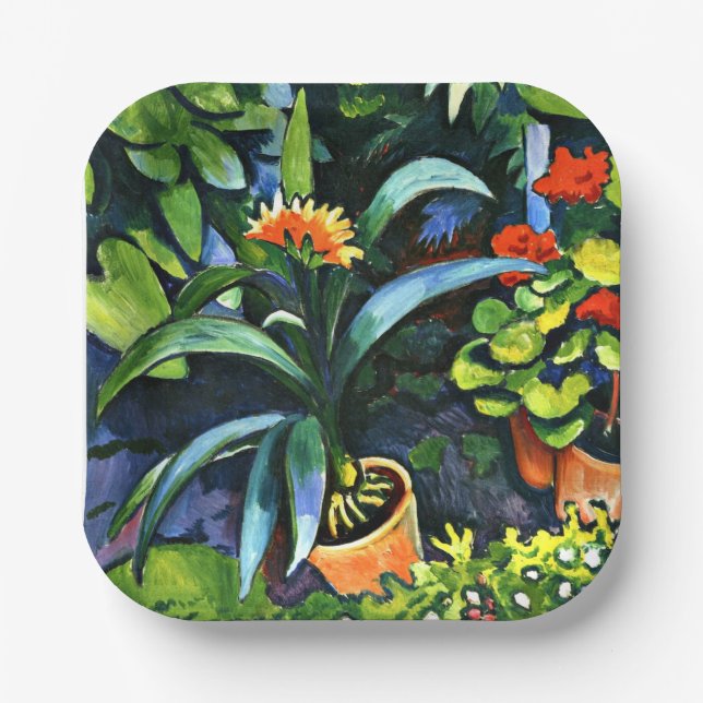 Plato De Papel Macke - Flores en el jardín (Anverso)