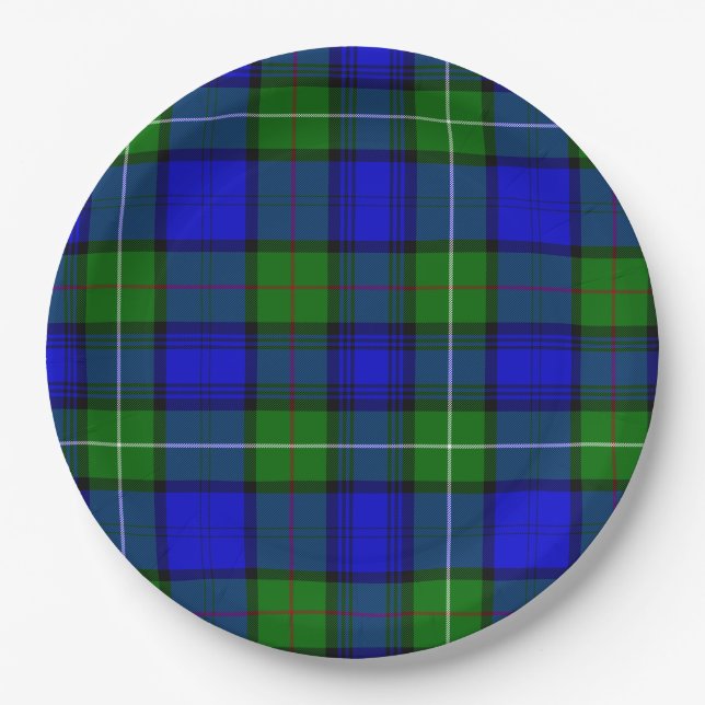 Plato De Papel MacKenzie tartan dorada verde azul (Anverso)