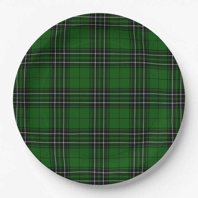 Plato De Papel MacLean Tartan Green y Black Plaid (Anverso)