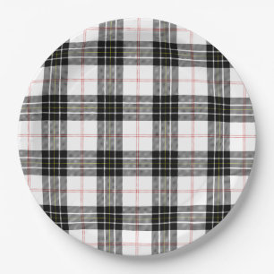 Plato De Papel MacPherson tartan blanco negro plaid