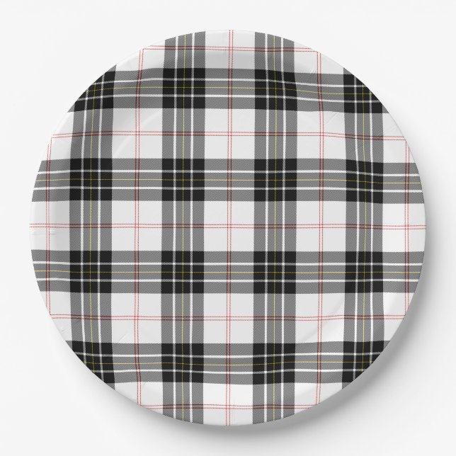 Plato De Papel MacPherson tartan blanco negro plaid (Anverso)