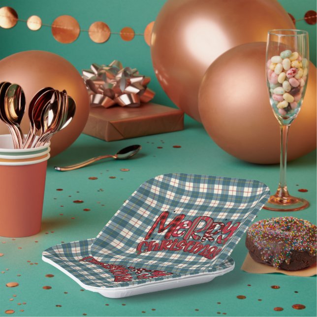 Plato De Papel Macrae Conchra Scottish Tartan Merry Christmas (Multi)