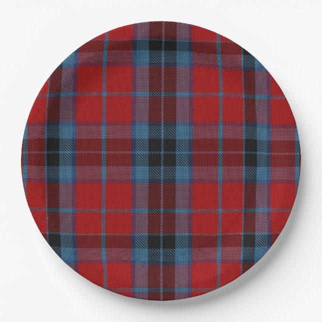 Plato De Papel MacTavish Tartan rojo y azul (Anverso)