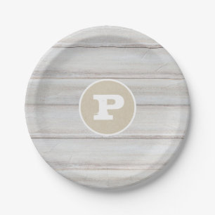 Plato De Papel Madera Blanca Rústica Kraft Shabby Chic Boda