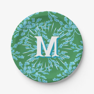 Plato De Papel Madera de peonía sinuosa en verde + personalizado