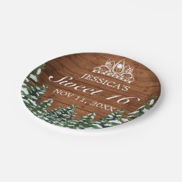 Plato De Papel Madera nevada y Pino Rural Forestal Tiara Sweet 16