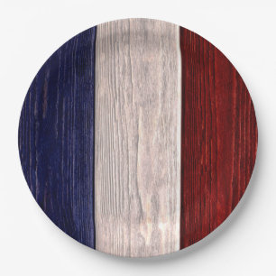 Plato De Papel Madera rayada roja, blanca y azul