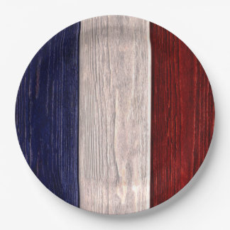 Plato De Papel Madera rayada roja, blanca y azul